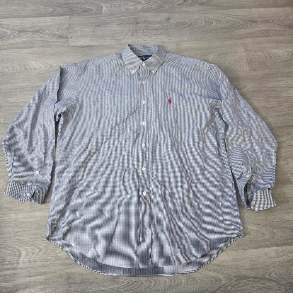 Ralph Lauren Gingham Button Down Shirt Red Pony Logo Long Sleeve Mens L‎